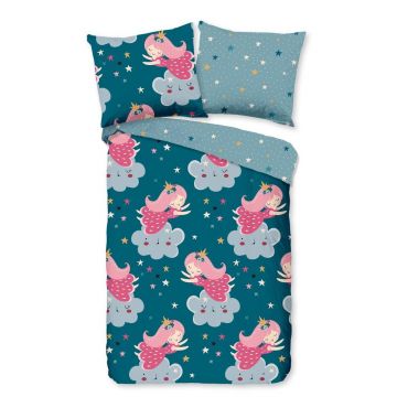 Lenjerie de pat pentru copii petrol din bumbac pentru pătuț 120x150 cm Princesse – Good Morning