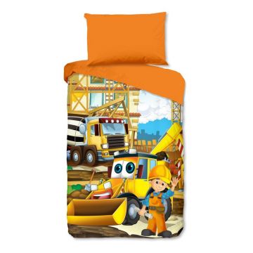 Lenjerie de pat pentru copii portocalie din bumbac pentru pat de o persoană 140x200 cm Building – Good Morning