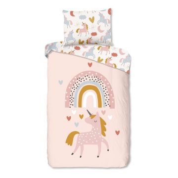 Lenjerie de pat pentru copii roz din bumbac pentru pat de o persoană 140x200 cm Unilove – Good Morning