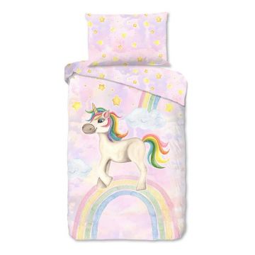 Lenjerie de pat pentru copii roz din bumbac pentru pat de o persoană 140x200 cm Unisweet – Good Morning
