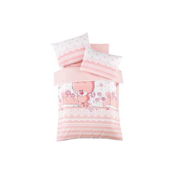 Lenjerie de pat pentru copii roz din bumbac ranforcé pentru pătuț cu cearceaf inclus/cu 4 piese 100x150 cm Pinky – Mijolnir