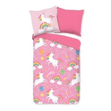 Lenjerie de pat pentru copii roz din microfibră pentru pat de o persoană 140x200 cm – Good Morning