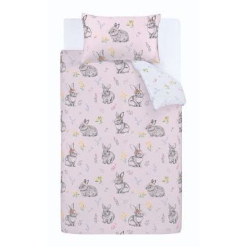 Lenjerie de pat pentru copii roz pentru pat dublu 200x200 cm Bunny Tails Ditsy Flowers – Catherine Lansfield