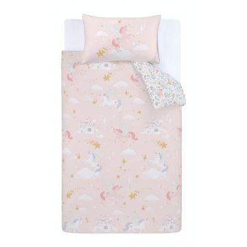 Lenjerie de pat pentru copii roz pentru pat dublu 200x200 cm Fairytale Unicorn – Catherine Lansfield