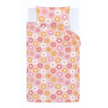 Lenjerie de pat pentru copii roz pentru pat dublu 200x200 cm Retro Daisy – Catherine Lansfield