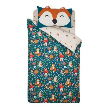 Lenjerie de pat pentru copii verde/bej pentru pat dublu 200x200 cm Fox and Woodland Friends – Catherine Lansfield