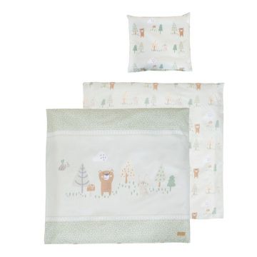Lenjerie de pat pentru copii verde-deschis din bumbac pentru pătuț 80x80 cm Woodland Buddies – Roba