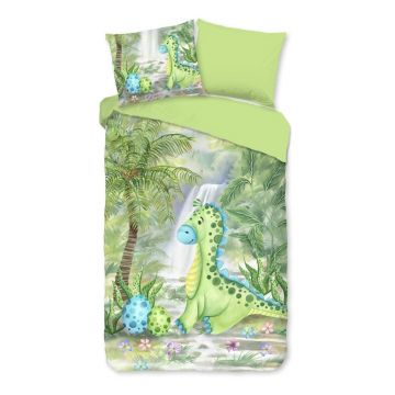 Lenjerie de pat pentru copii verde din bumbac pentru pat de o persoană/extinsă 140x220 cm Dani – Good Morning