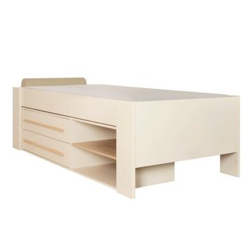 Pat pentru copii bej cu spațiu de depozitare fără somieră 90x200 cm Captain – Roba