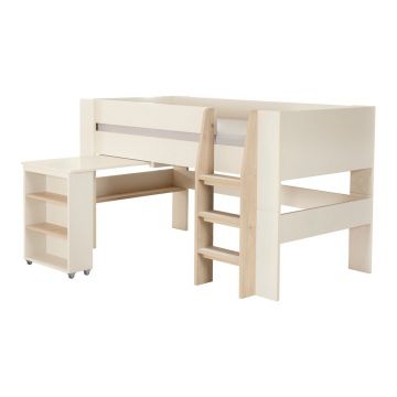 Pat pentru copii bej înalt cu spațiu de depozitare fără somieră 90x200 cm Studio – Roba