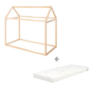 Pat pentru copii în culoare naturală de tip casă din bambus cu saltea/fără somieră 70x140 cm House Bed – Roba