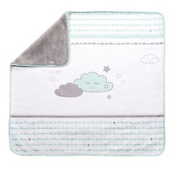 Pătură pentru copii albă/verde-mentă din micropluș/cocolino 80x80 cm Happy Cloud – Roba