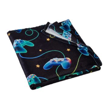 Pătură pentru copii neagră/albastră din micropluș/cocolino 130x170 cm Gamer – Catherine Lansfield
