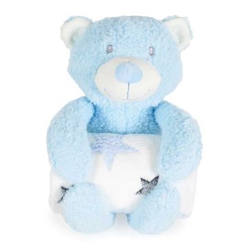 Paturica cu ursulet de plus Cangaroo Rorry Bear 90x 75 cm Albastra