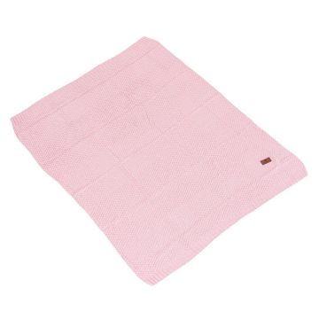 Paturica tricotata pentru bebelusi bumbac si fibre bambus Cangaroo Popcorn Roz 80x110 cm