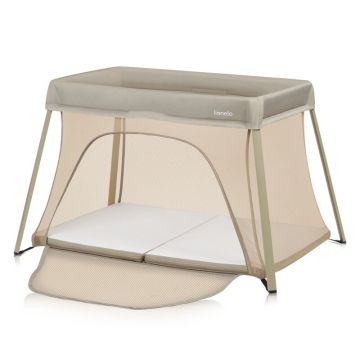 Patut multifunctional Lionelo Alice Bej 3 in 1 pliabil, 0 luni+, 2 trepte de inaltime pentru saltea, material rezistent Oxford 300D, cu iesire laterala, geanta de transport, pana 15 kg, 104x70x74 cm