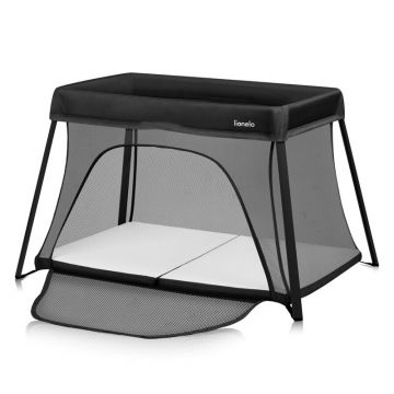 Patut multifunctional Lionelo Alice Negru 3 in 1 pliabil, 0 luni+, 2 trepte de inaltime pentru saltea, material rezistent Oxford 300D, cu iesire laterala, geanta de transport, pana 15 kg, 104x70x74 cm