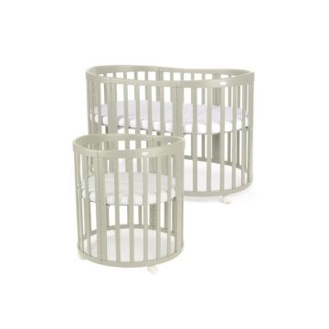 Patut Oval Evolutiv pentru Copii, Multifunctional, 7in1, Saltele Incluse, Transformabil, Masa de Schimbat, Co-Sleeping, Tarc de Joaca, Birou, Scaune, Waldin, Olive