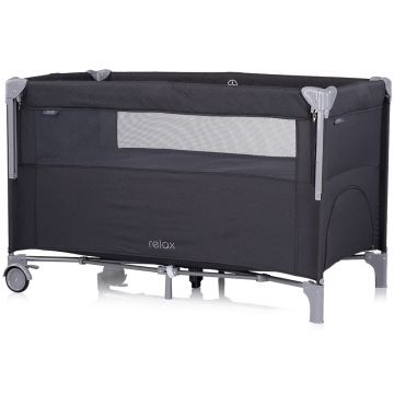 Patut pliabil Chipolino Relax Anthracite Linen cu laterala culisanta, intrare laterala cu fermoar, geanta pentru transport, greutate admisa 15 kg