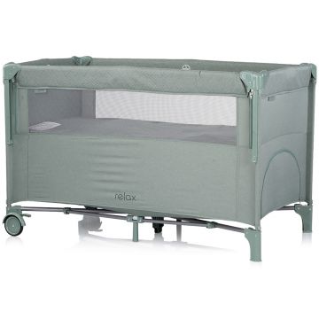 Patut pliabil Chipolino Relax Basil Linen cu laterala culisanta, intrare laterala cu fermoar, geanta pentru transport, greutate admisa 15 kg