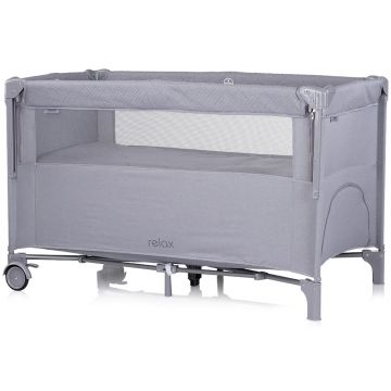 Patut pliabil Chipolino Relax Cloud Linen cu laterala culisanta, intrare laterala cu fermoar, geanta pentru transport, greutate admisa 15 kg