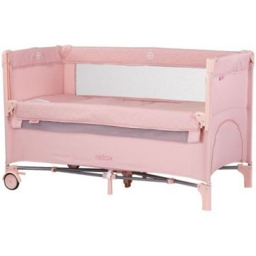 Patut pliabil Chipolino Relax pink marshmallow linen cu laterala culisanta Patut pliabil Chipolino Relax pink marshmallow linen cu laterala culisanta