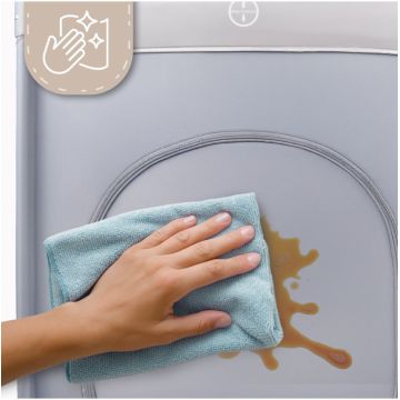 Patut pliabil de calatorie pentru copii Malplay Luno Grey, multifunctional 2 in 1, intrare laterala cu fermoar, saltea si geanta de transport incluse, dimensiune 60 x 120 cm