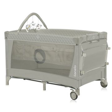 Patut pliabil Lionelo Flower Cappuccino cu doua nivele, arcada, geanta transport, masuta de infasat, bara cu jucarii, fereastra laterala, 120x60 cm