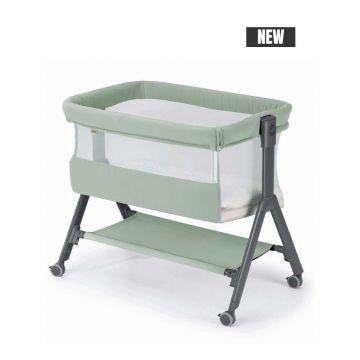 Patut Sempreconte Air Mint, co-sleeper 2 in 1, cu laterala culisanta, setare unghiulara, roti, geanta voiaj, reglabil in 8 pozitii pe inaltime