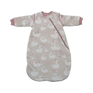 Sac de dormit cu maneci detasabile, Bebe Stars, De iarna, Din bumbac certificat Oeko Tex Standard 100, Cu fermoar, 70 cm, 2.5 Tog, Swan