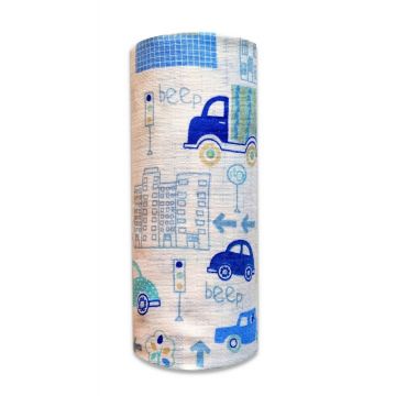 Scutec din muselina tetra 70x80 cm model Blue Cars in City