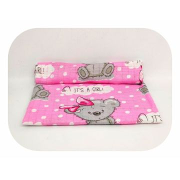 Scutec din muselina tetra 70x80 cm model Pink Girl