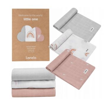 Set 3 scutece multifunctionale Rainbow din bambus 70x70 cm multicolor