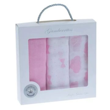 Set 3 scutece muselina Gamberritos 70x70 cm roz