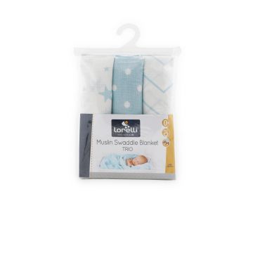 Set 3 scutece pled muselina 80 x 80 cm Blue Mix