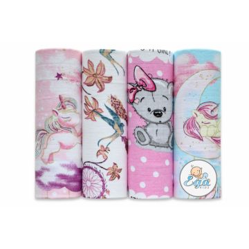 Set 4 scutece din bumbac Lux 70x80 cm model Pink Girl 5929