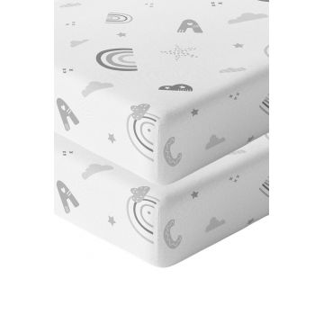 Set cearceaf de pat cu elastic pentru copii, Abc Abc, Wheeppo, Bumbac Ranforce