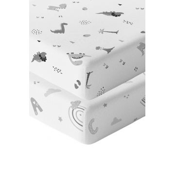 Set cearceaf de pat cu elastic pentru copii, Abc Dinozor, Wheeppo, Bumbac Ranforce