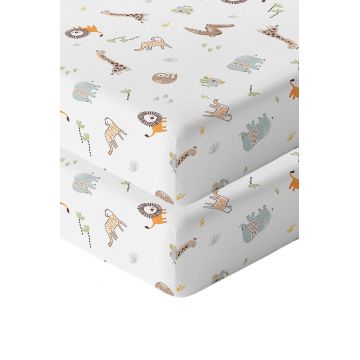 Set cearceaf de pat cu elastic pentru copii, Junge Jungle, Wheeppo, Bumbac Ranforce