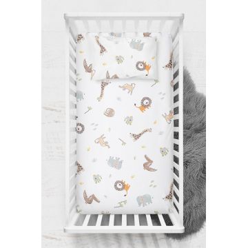 Set cearceaf de pat cu elastic pentru copii, Jungle, Wheeppo, Bumbac Ranforce