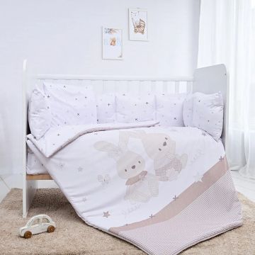 Set lenjerie de pat 5 piese Lorelli Lili Ranforce 2025 60 x 120 cm Honey Bunny Beige