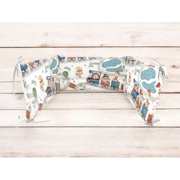 Aparatoare pentru patut MimiNu, din bumbac, 180x30 cm, cu panglici, Design, Zoo in train
