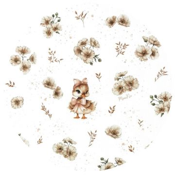 Aparatoare pentru patut MimiNu, tip rulou, cu husa detasabila, lungime 180 cm, din bumbac, Design, Ducklings Beige