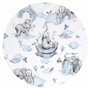 Aparatoare pentru patut Qmini, tip rulou, cu husa detasabila, lungime 180 cm, din bumbac, Elephants on Rainbow Blue
