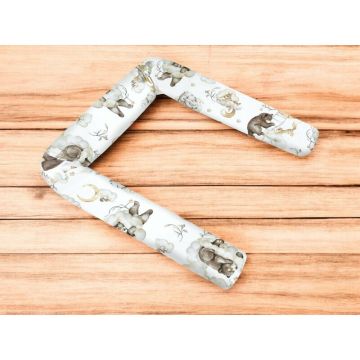 Aparatoare pentru patut Qmini, tip rulou, cu husa detasabila, lungime 180 cm, din bumbac, Teddy Bear and Friends Beige