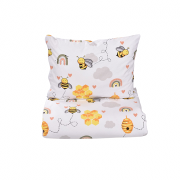 Lenjerie patut cu 3 piese 120x60 cm din bumbac model Albinute