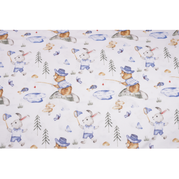 Lenjerie patut cu 3 piese 120x60 cm din bumbac model Iepuras albastru