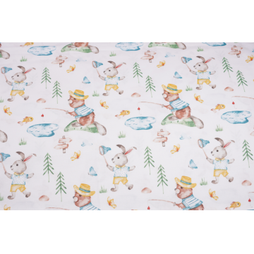 Lenjerie patut cu 3 piese 120x60 cm din bumbac model Iepurasi galbeni