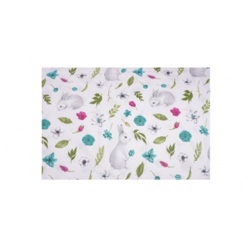 Lenjerie patut cu 3 piese 120x60 cm din bumbac model Iepurasi si flori