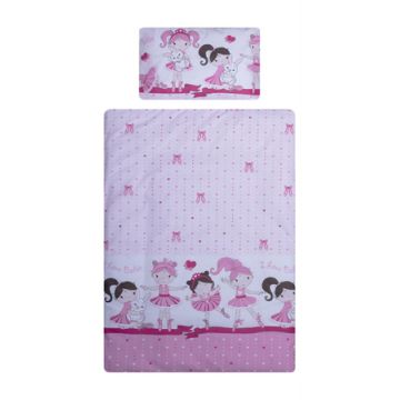 Lenjerie patut cu 3 piese 120x60 cm fete de schimb Balerina fond roz